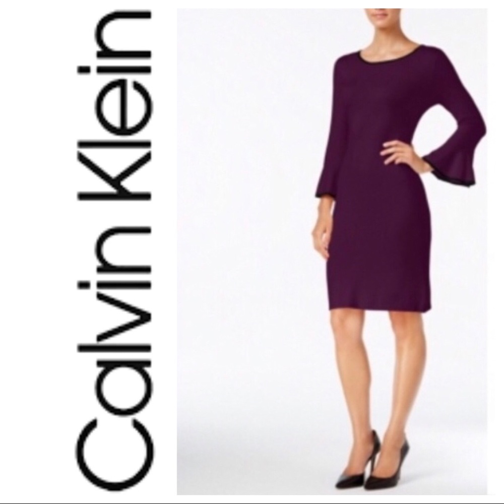 NEW CALVIN KLEIN Flare Sleeve Sheath Dress